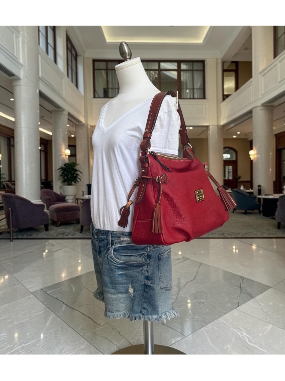 NWOT Authentic Dooney & Bourke Coral Red Leather Tassel Shoulder Hobo Bag - Picture 15 of 15